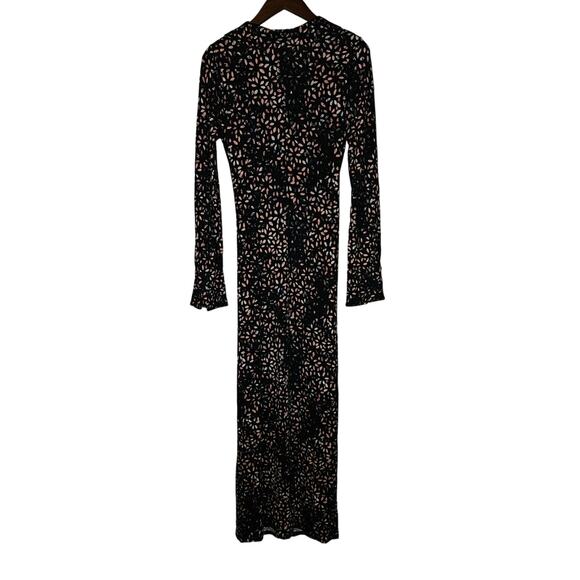 New Free People Shayla Wrap Midi Dress $128  LARGE  Black and Pink Combo V-neck - Picture 5 of 7
